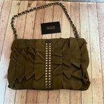 BE & D
Stud Embellished Leather Ruffle Bag, olive green with silver hardware Photo 0