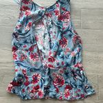 Willow & Clay  Tropical Pink Floral Print Blue Sleeveless Blouse w Tie Small Photo 7