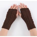 Women’s Cable Knit Fingerless Gloves Brown One Size Photo 5