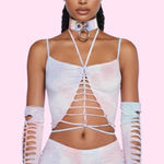 Dolls Kill SUNSET TRIPPY TOP AND GLOVES SET - PINK XS Photo 0