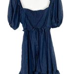 By The River NWOT  Metallic Ruffle Dot Babydoll Dress Navy Blue Size Small S NEW Photo 9