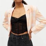 For Love & Lemons Eugene Cropped Blazer NWT Tangerine Orange Plaid Crop XL Photo 3