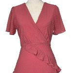 Lulus Next To You Rusty Rose Swiss Dot Ruffle Dress Women’s Size S Side Slit Pink Photo 3