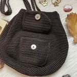 American Eagle outfitters brown small drawstring pouch crochet backpack Photo 7