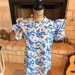 SheIn Blue Floral Patterned Blouse Photo 1