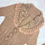 Avalin long button front long sleeve sweater acrylic / wool floral crochet knit Brown Size M Photo 2
