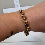 Gold Tone Blue Rhinestone Tennis Bracelet Women’s Jewelry Photo 4