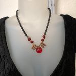 Whimsygoth Red crystal gemstone tribal black beads ethnic necklace Photo 0