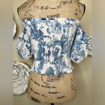 Gianni Bini Ivory/Blue French Toile Print Off Shoulder Blouse Size Extra Small Photo 14