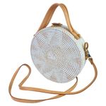 Street Level  White Tan Round Crossbody Sling Strap Boho Bali Rattan Handbag OS Photo 0