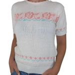 Vintage 80s Garan by Marita Rose Floral Cottagecore Short Sleeve Sweater Shirt White Photo 2