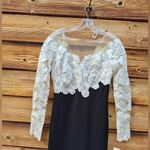 Tadashi Shoji  Floral Lace Bodice Mixed Media Long Sleeve Gown Photo 6