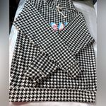 Chic Houndstooth Hoodie with Graphic Detail Black Photo 11