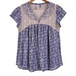 Anthropologie Akemi + Kin Blue and White Lacekeep Ikat Blouse Size Small Top Photo 2