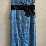 MARINA Blue Maxi Dress/Gown with‎ Black Bow Tiered Size 12 Photo 0