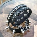 2 PCs faux leather chain spike studded Bracelets — Black Photo 6