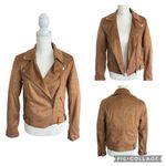 Cupcakes and Cashmere Faux Suede Moto Jacket Brown Tan Buckle Zip Size Small Photo 1