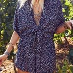 Rails  Minka Floral Print Romper Navy Blue Tie V Neck Short Sleeve Size Small Photo 6