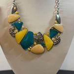Matching Necklace Earrings Set Turquoise Yellow Stone Statement Silver Closure Blue Photo 2