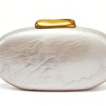 Ivory cream pearl gold accent oval box bag clutch with removable crossbody strap Photo 6