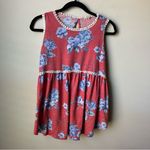 1.4.3. Story by Line Up  CORAL AND BLUE SLEEVELESS FLORAL TOP WITH CROCHET TRIM Sz M Photo 1