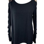 She + Sky Sweater Open Lattice Sleeve Black Tunic S Small Stretch Photo 0