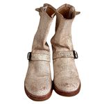 Frye  ‘Veronica’ Distressed Crackled Ivory Leather Engineer Moto Boots, Size 10 Photo 1