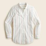J.Crew Classic Fit Washed Cotton Poplin Shirt in White Blue Stripe Women's 10 Photo 9