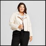 A New Day NEW Cropped MOTO Zip JACKET Womens L LARGE Coat Cream Gold Metallic Photo 3