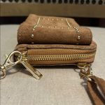 None Brown Suede Studded Wallet with Shoulder Strap Photo 3