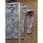 Jigsaw White Allover Navy Blue Floral Geometric Button Front Cardigan Sweater Photo 5