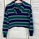 Charlotte Russe Striped Crop Hoodie Blue Green Small Raw Hem Photo 8