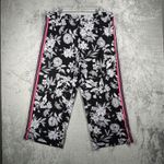 Susan Graver  Floral Print Crop Wide Leg Pants Womens XLP Black White Pink Stripe Photo 1