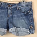 BKE Denim Women’s Rolled Cut Off Raw Hem Medium Wash Denim Shorts Photo 2