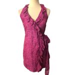 Loft Ann Taylor Ruffle Wrap Dress Pink Purple Cheetah Animal Print Fully Lined 0 Photo 2
