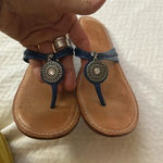 Brighton  “onyx” sandal blue braided leather tan soles crystal medallion size 6.5 Photo 2