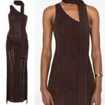 Aya Muse Chocolate Brown Silk Knit Maxi Dress w/ Scarf Size Medium NWT Photo 2