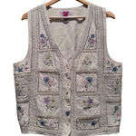 Vintage Keren Hart Beige Floral Embroidered Linen Cotton Cottagecore Vest Large Photo 0