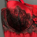 Cacique NEW  lane bryant red and black lace roses babydoll with thong Photo 1