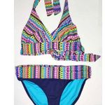 Anne cole Desert Diamonds Banded Bikini Top Foldover Waist Swim Bottom Set Large Photo 0