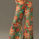 Farm Rio  Tie-Front Linen Blend Floral Wide-Leg Pants, Size S Photo 0