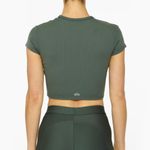 Alo Yoga  Green Cap Sleeve Ribbed Crop Top Dark Cactus Photo 2