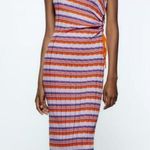 ZARA  Purple Orange Stripe Cut Out Midi Dress S Photo 0