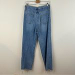 ZARA  Wide Leg Light Wash Pleated Raw Hem Jeans Size 6 Women's Photo 4