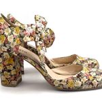 Texto Floral Ankle Bow Tie Retro Block Heel Cottagecore Pumps Size 40 US 9.5 Yellow Photo 2
