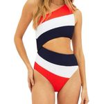 Beach Riot  Joyce One Piece Red Colorblock One Shoulder Swimsuit XS Americana Photo 0