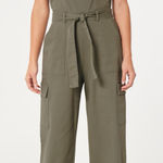 Hollister NWT Green Sleeveless Twill Wide Leg Cargo Jumpsuit Photo 0