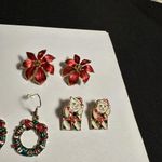 Lot Of 5 Holiday Pierced Earrings Christmas Gold Tone Candy Cane, Poinsettia Etc Photo 4