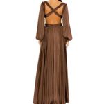 Ieena for Mac Duggal Brown Long Sleeve Pleated Full Skirt Cut Out Sides Gown 6 Photo 2