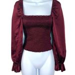 Reformation Chamomile Puff Sleeved Silk Satin Top Blouse Plum Burgundy Size XS Photo 5